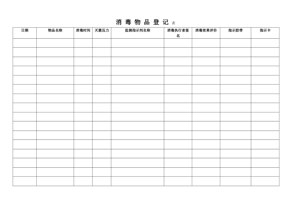医院消毒物品登记表_第1页