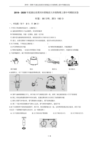 2019-2020年湖北黄冈黄梅九年级物理上册中考模拟试卷