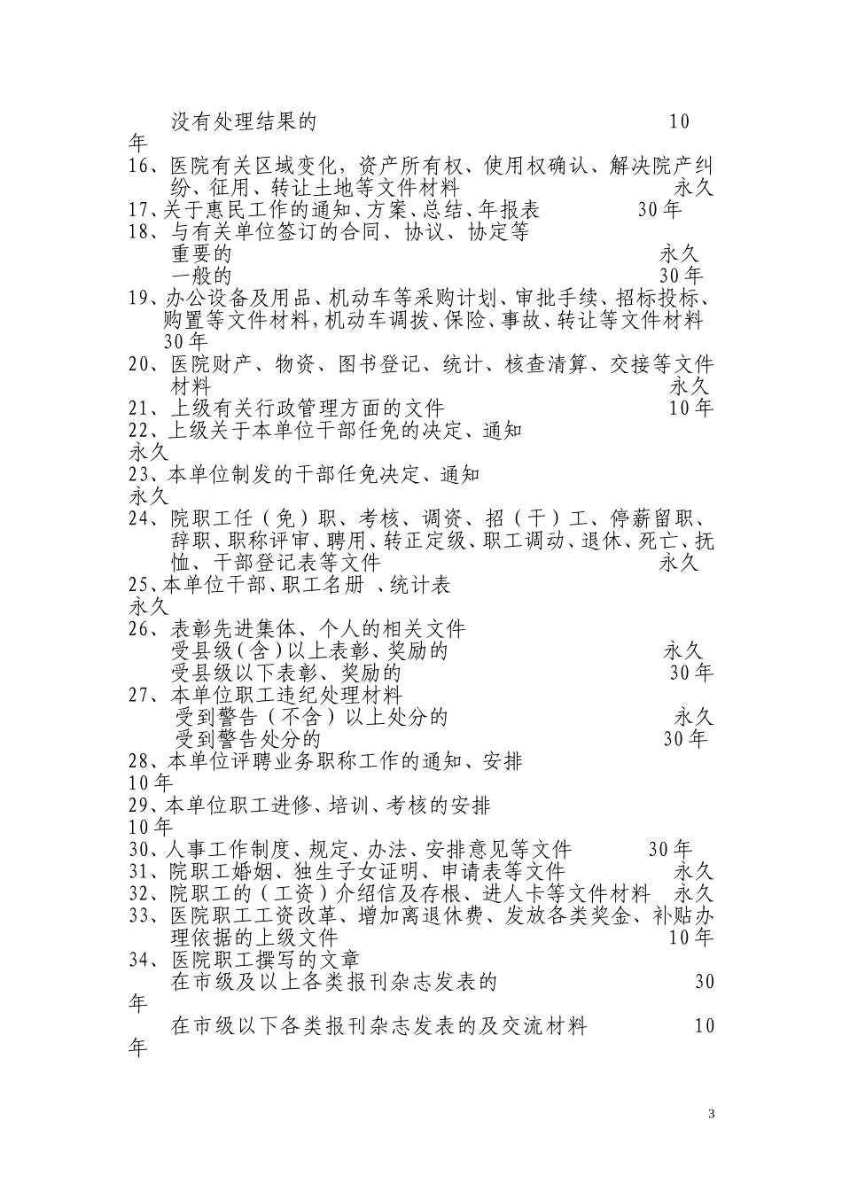 医院文书档案保管期限_第3页
