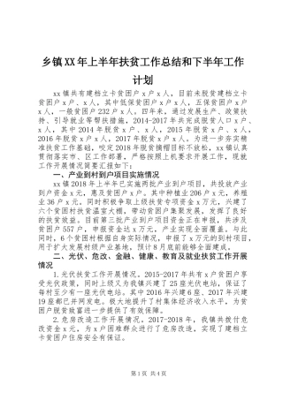 乡镇XX年上半年扶贫工作总结和下半年工作计划