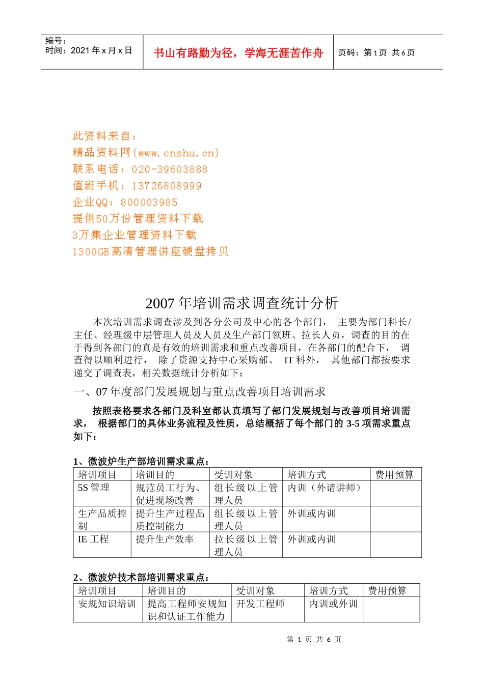 企业培训需求调查统计分析_第1页