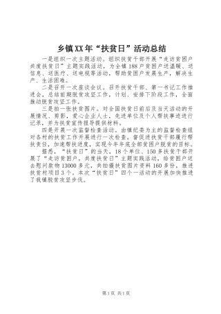 乡镇XX年“扶贫日”活动总结