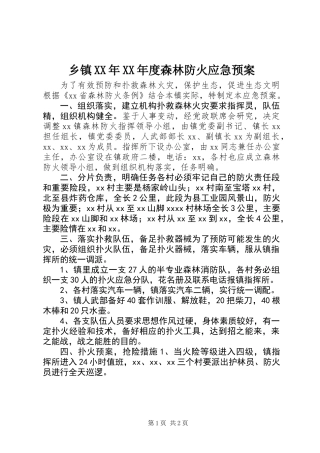 乡镇XX年XX年度森林防火应急预案