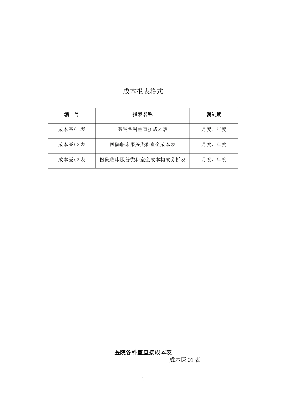 医院成本报表_第1页