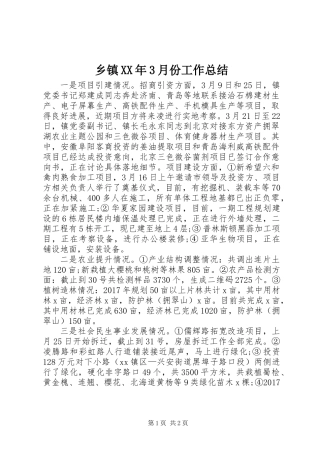 乡镇XX年3月份工作总结