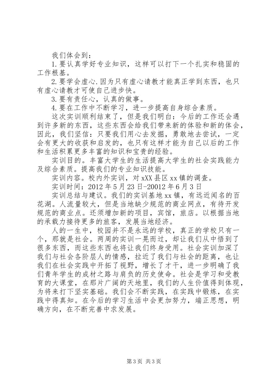 乡镇XX县区调查实训报告_第3页