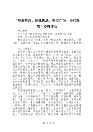 “解放思想、抢抓机遇、奋发作为、协同发展”心得体会 