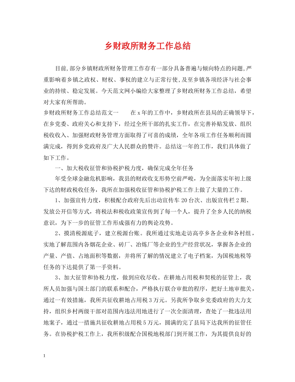 乡财政所财务工作总结 _第1页