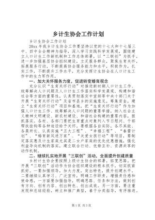 乡计生协会工作计划