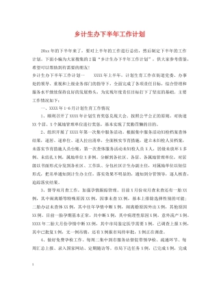 乡计生办下半年工作计划 