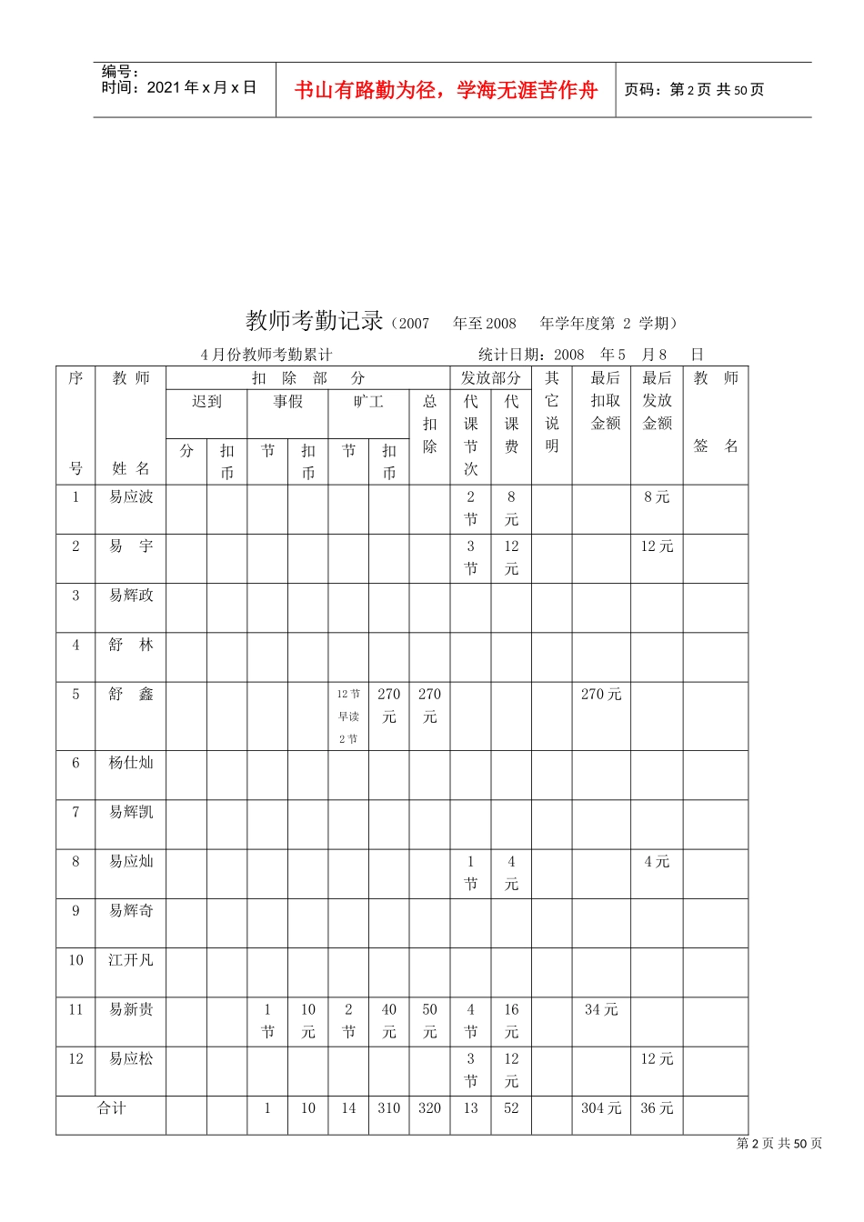 教师考勤记录_第2页