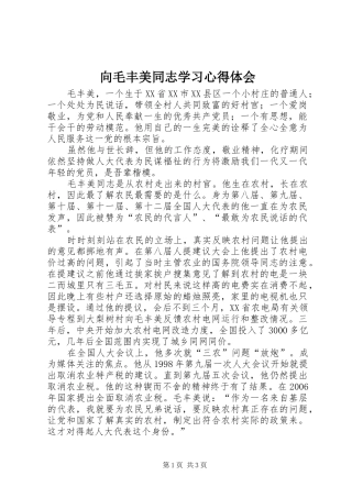 向毛丰美同志学习心得体会 