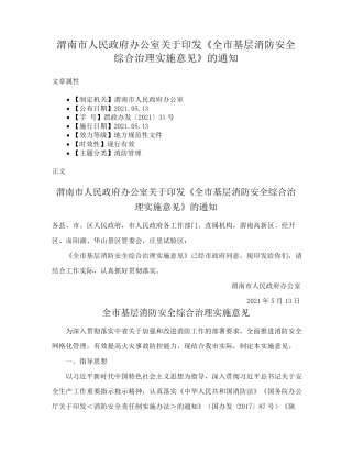 精品市人民政府办公室关于印发《全市基层消防安全综合治理实施意见》的通精品