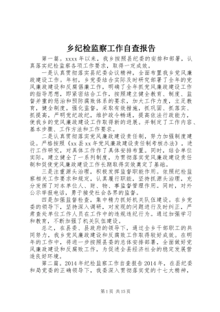乡纪检监察工作自查报告
