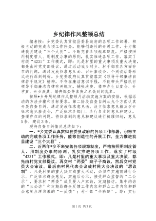 乡纪律作风整顿总结