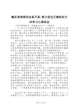 魏东查理想信念真不真,树立坚定正确政治方向学习心得体会 
