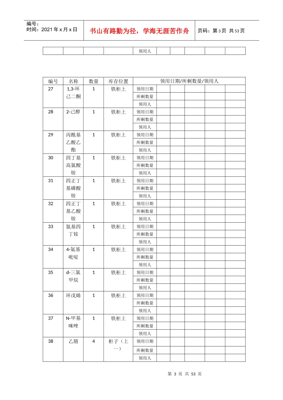 试剂单最后版316实验室药品存量及出库登记表_第3页