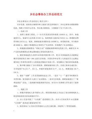 乡社会事务办工作总结范文 