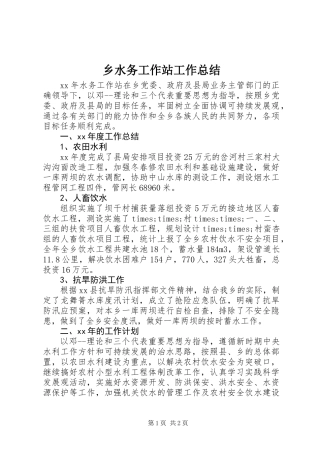 乡水务工作站工作总结