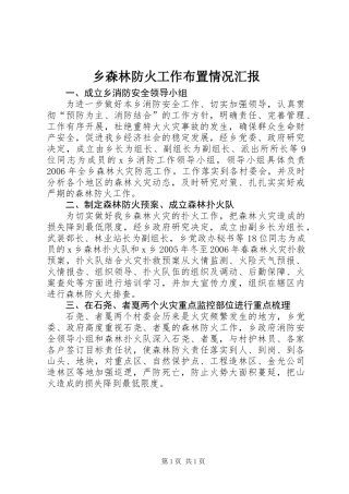 乡森林防火工作布置情况汇报