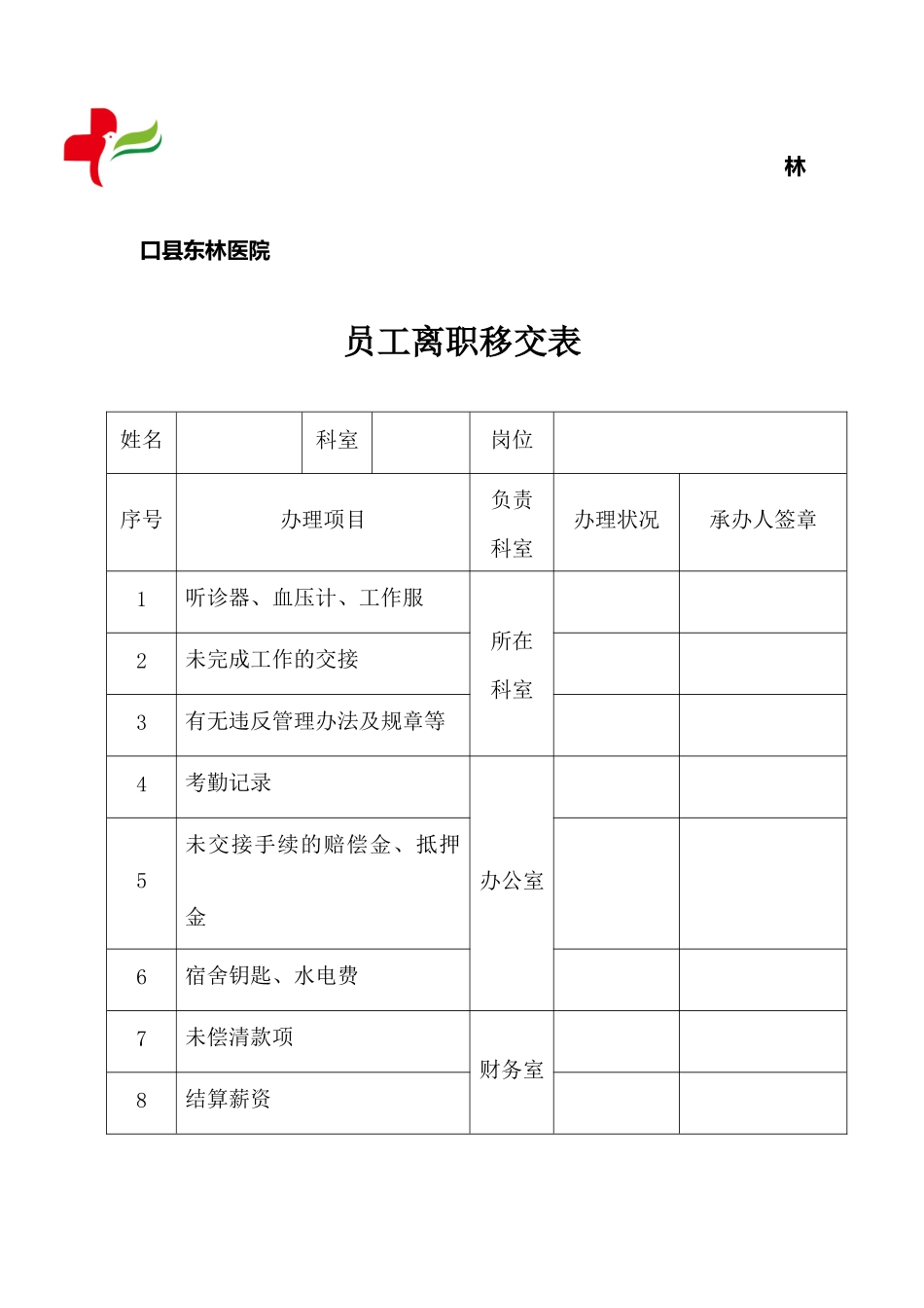 医院员工离职移交表_第1页