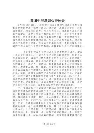 集团中层培训心得体会 