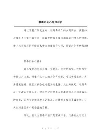 禁毒班会心得200字