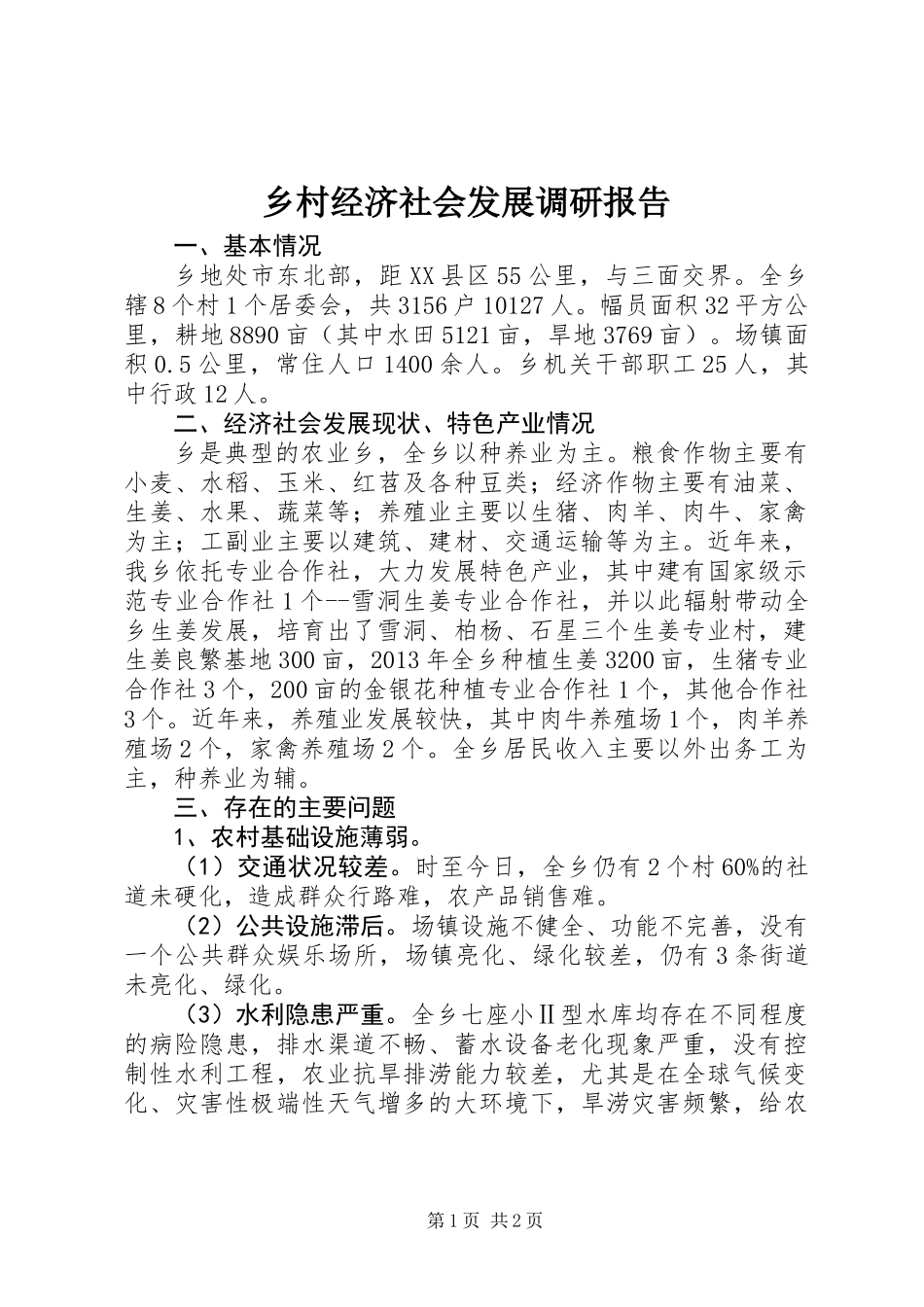 乡村经济社会发展调研报告_第1页