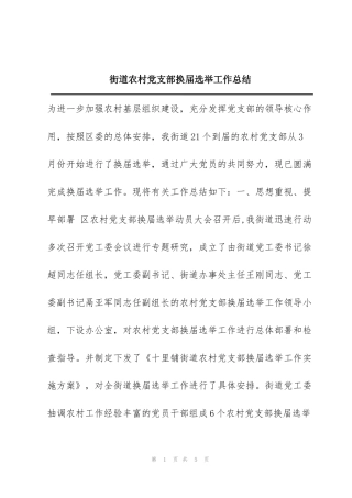 街道农村党支部换届选举工作总结
