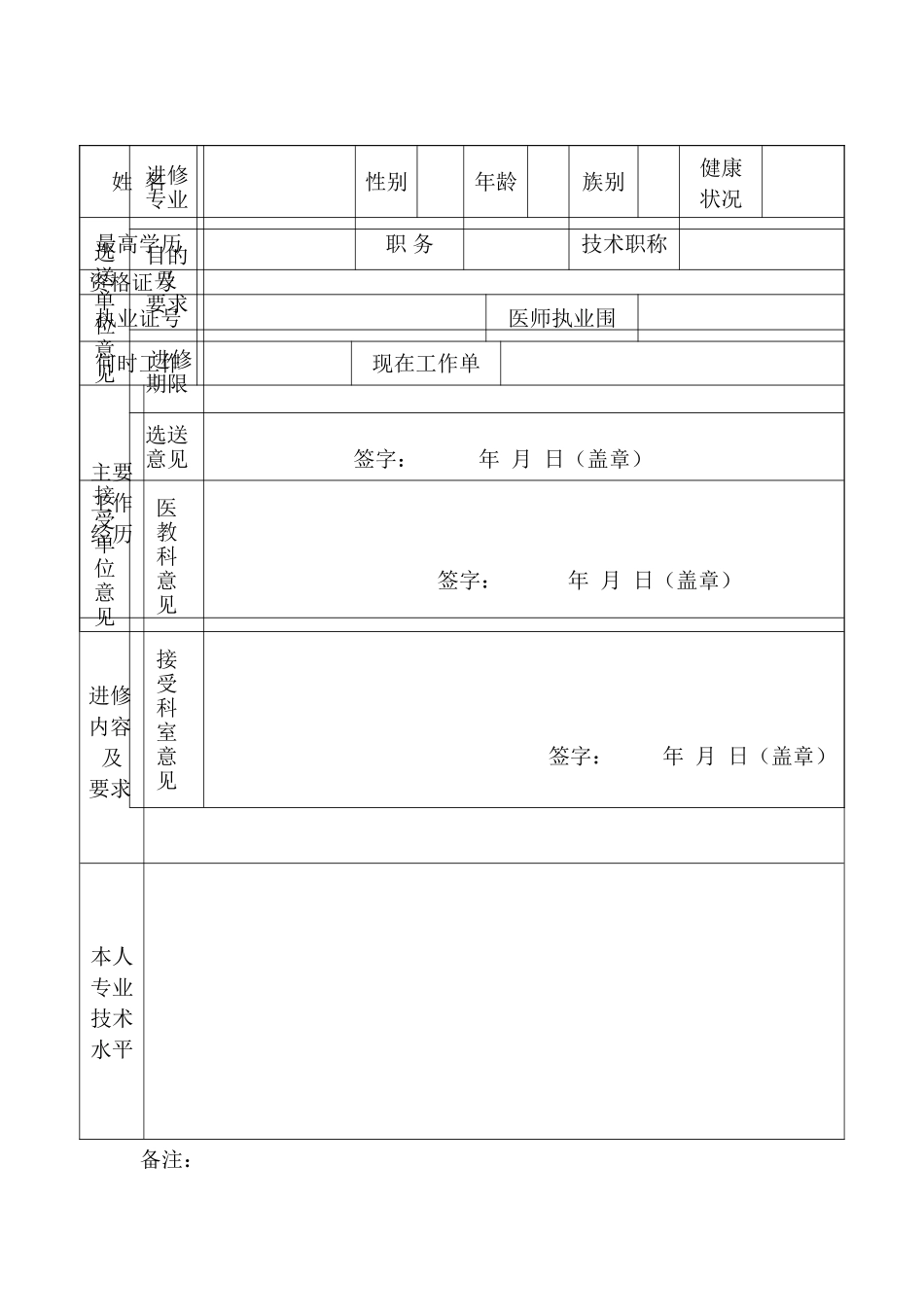 医院卫生专业技术人员进修申请表_第2页