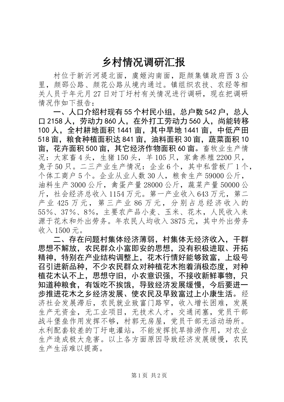 乡村情况调研汇报 (2)_第1页