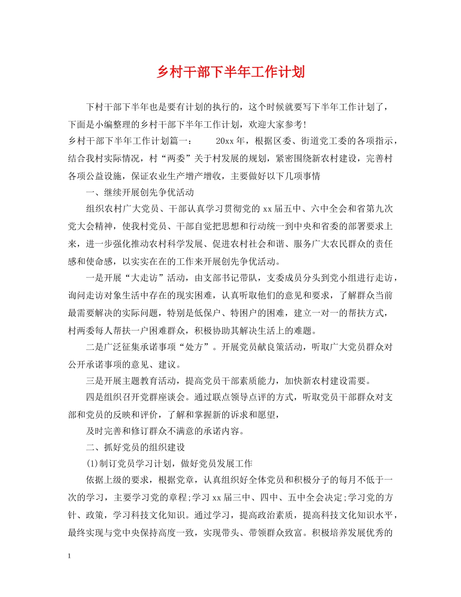 乡村干部下半年工作计划 _第1页