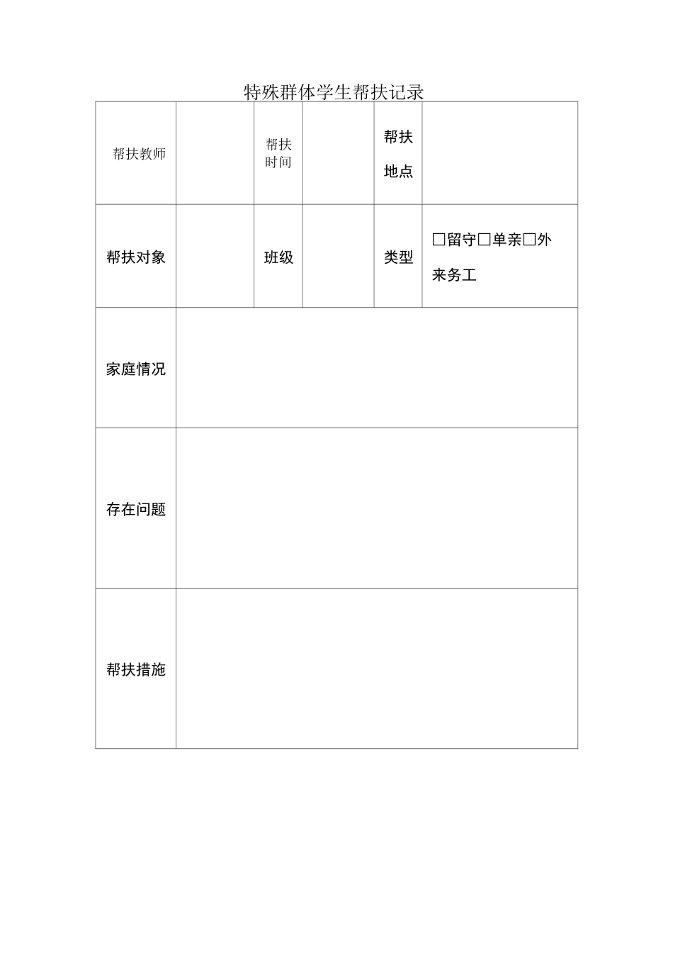 特殊群体学生帮扶记录表_第1页