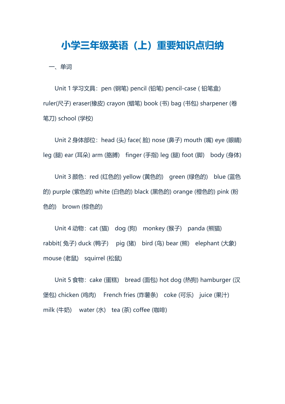 小学三年级英语（上）重要知识点归纳_第1页