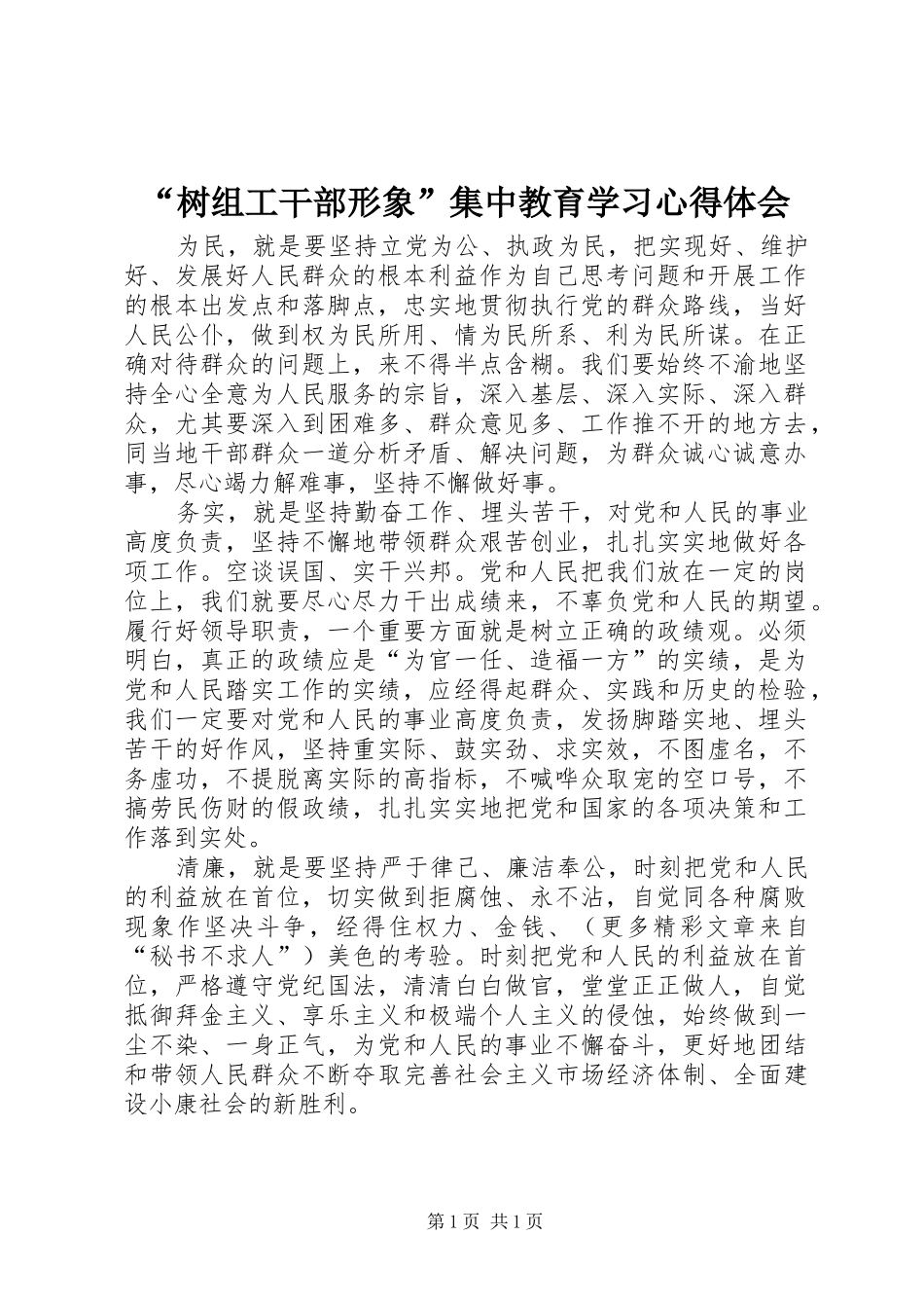 “树组工干部形象”集中教育学习心得体会 _第1页