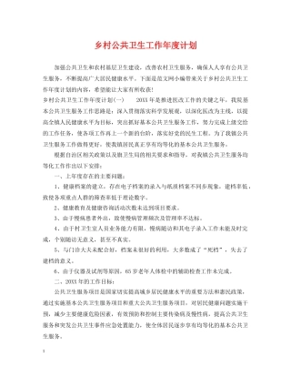 乡村公共卫生工作年度计划 