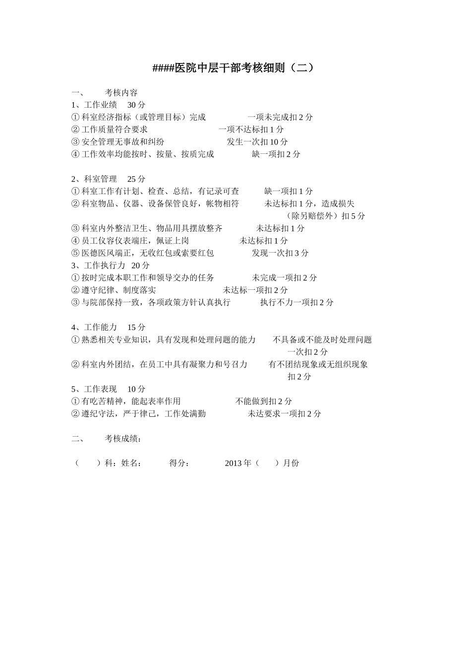 医院中层干部考核细则二_第1页