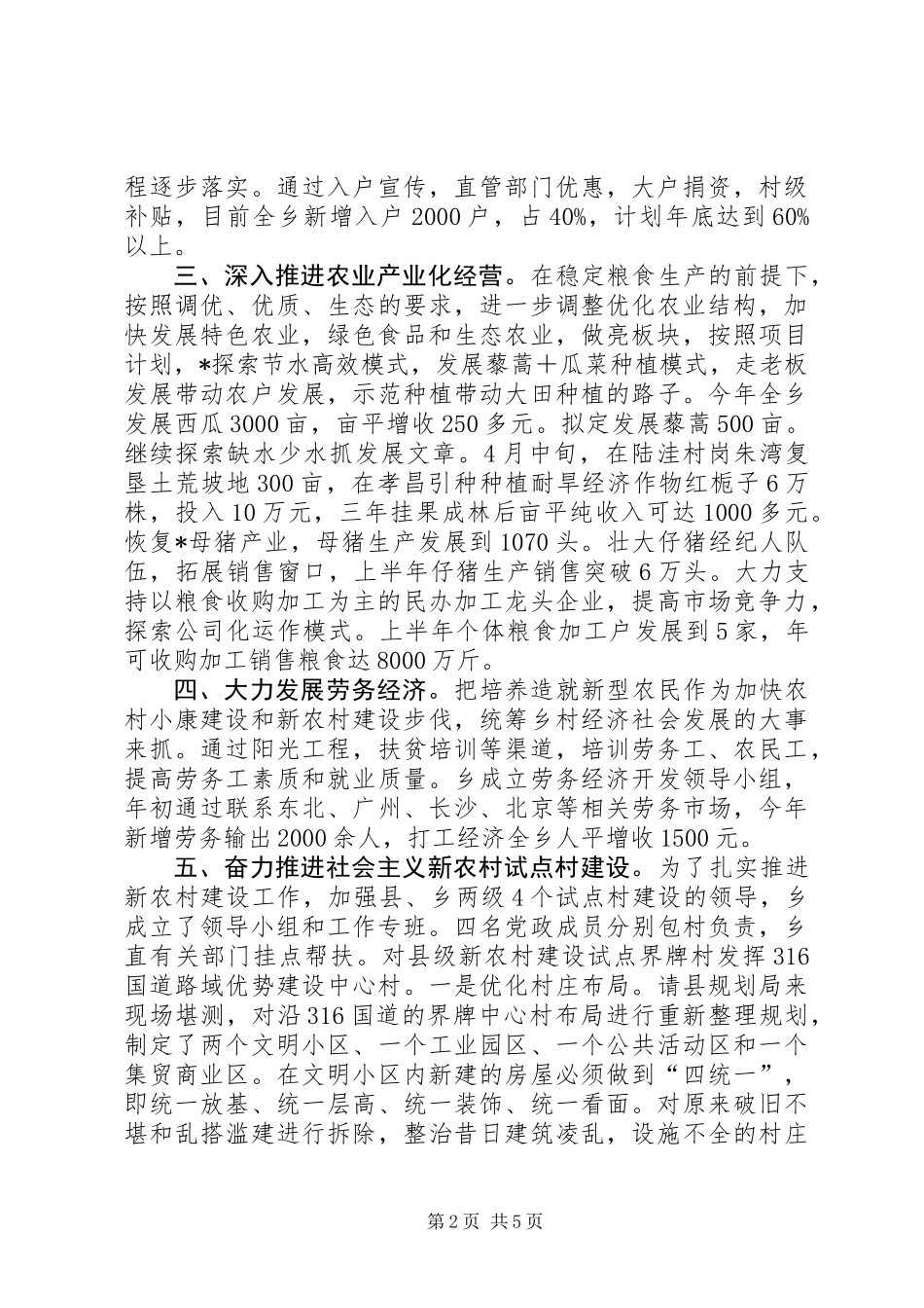 乡新农村建设实施情况汇报材料_第2页