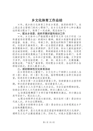 乡文化体育工作总结