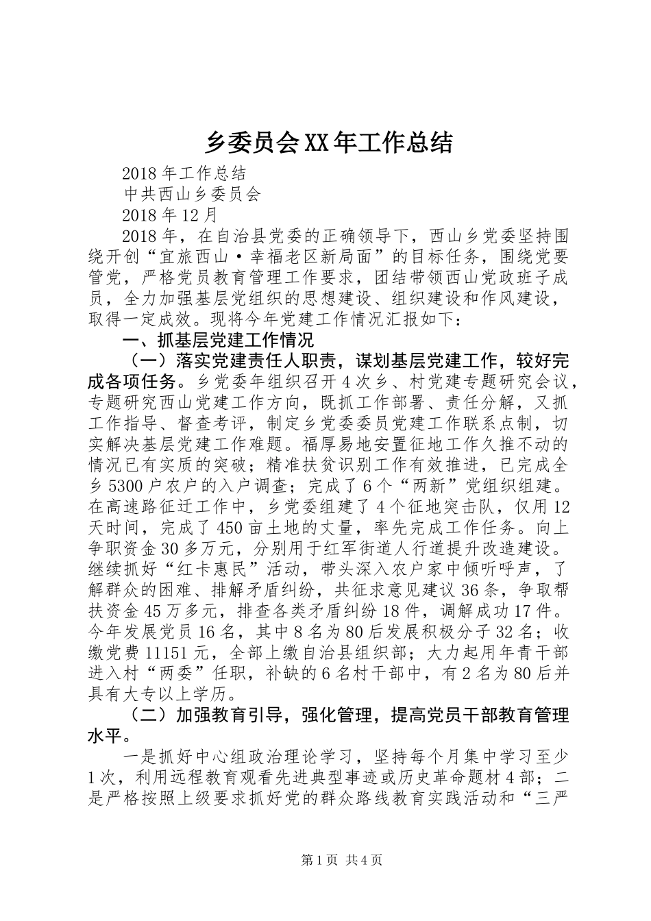 乡委员会XX年工作总结_第1页