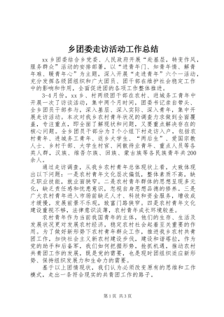 乡团委走访活动工作总结