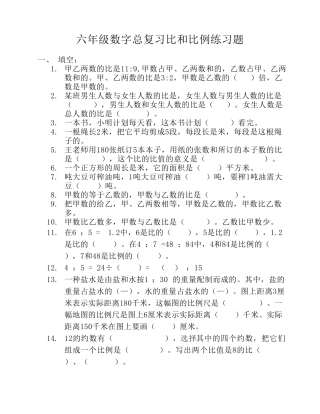 六年级数学总复习比和比例综合练习题 