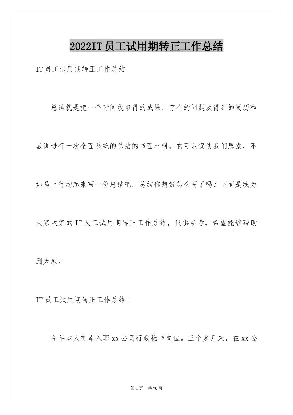 2024IT员工试用期转正工作总结_第1页