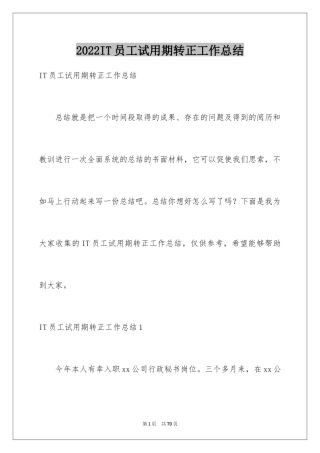 2024IT员工试用期转正工作总结