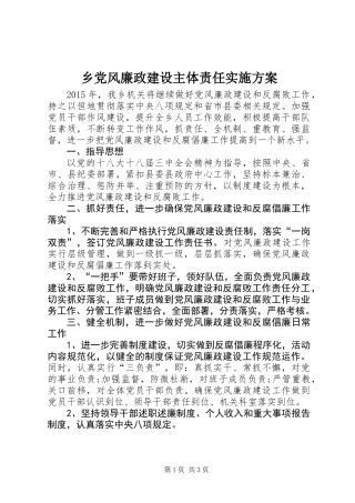 乡党风廉政建设主体责任实施方案