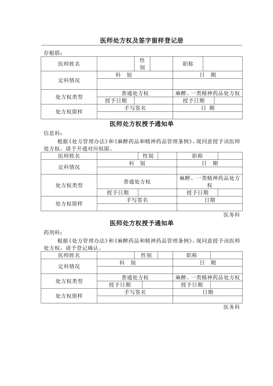 医师处方权及签字留样登记册_第1页