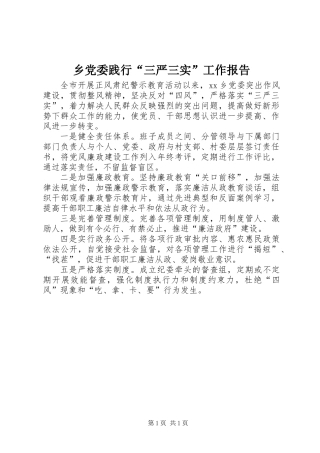 乡党委践行“三严三实”工作报告
