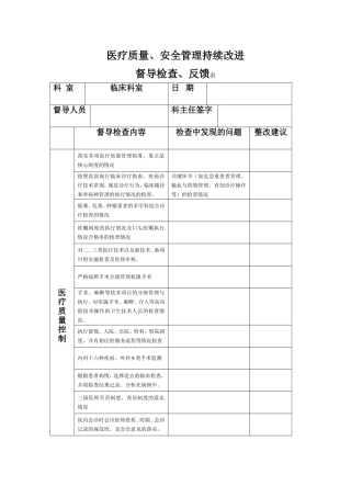医务科督导检查表要点