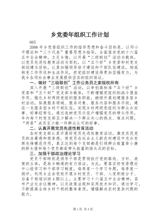 乡党委年组织工作计划