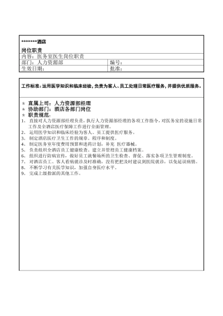 医务室医生岗位职责